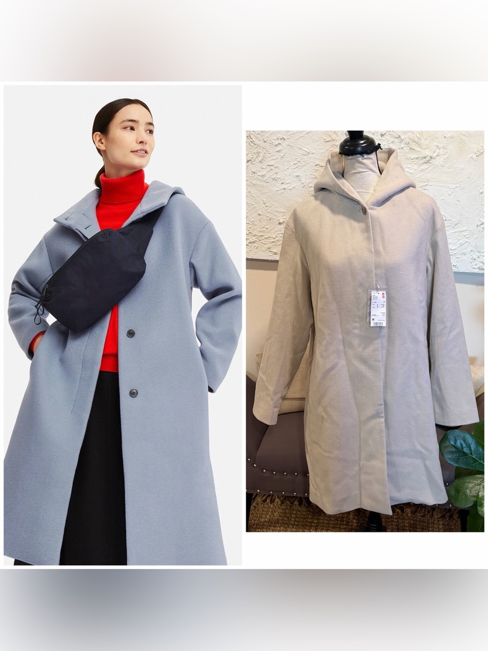 UNIQLO WOMEN WOOL BLEND BIG SILHOUETTE HOODED COAT Beige Sz M NWT